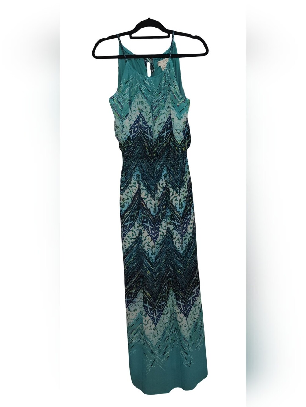 Enfocus Studio Teal and Aqua Chevron Maxi Dress